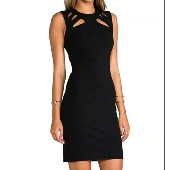Diane Von Furstenberg Black Sidra Cut Out Sheath Dress size 8 Sleeveless Zip Up - Picture 1 of 12